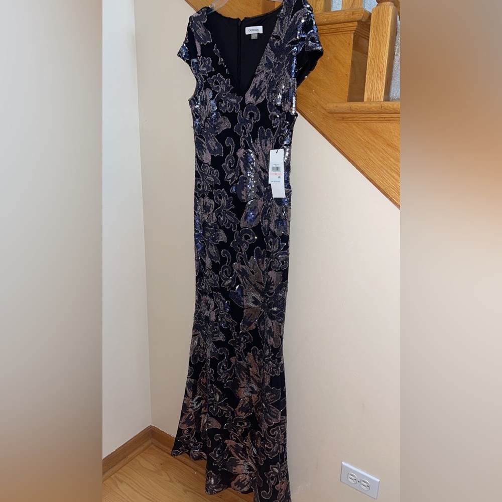Women’s Formal Dress Size 10 CALVIN KLEIN Black Multi Sequined Maxi Evening Gown